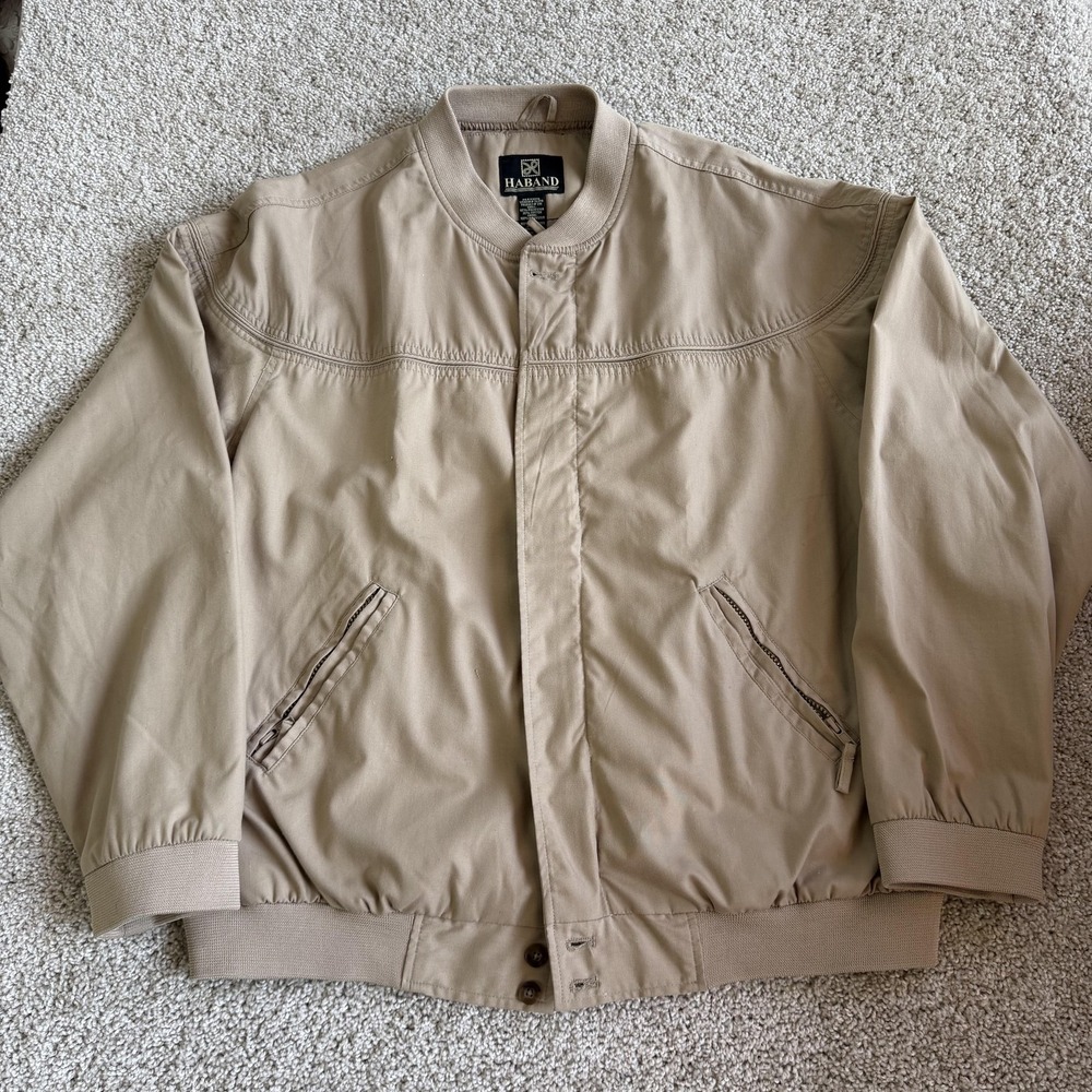 Haband Jacket Mens XL Beige Microfiber Bomber Full Zip Lined Lightweight